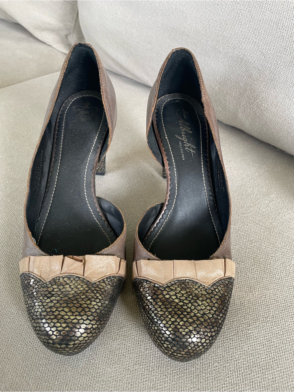 Miss Albright Anthropologie Women’s Brown Pump w/ Metallic Snakeskin Accent